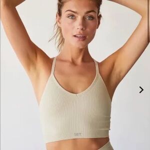 SET Active Sculptflex Ribbed V Bra in Oat - Size Small